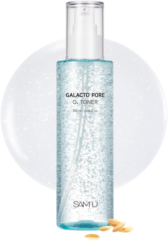 SAM'U Galacto Pore O2 Toner, Exfoliating & Pore-Tightening, Oxygen Bubble Galactomyces Toner, Hydrating for Sebum Control & Suitable for All Skin Types, Korean Toners, 6.08 Fl. Oz