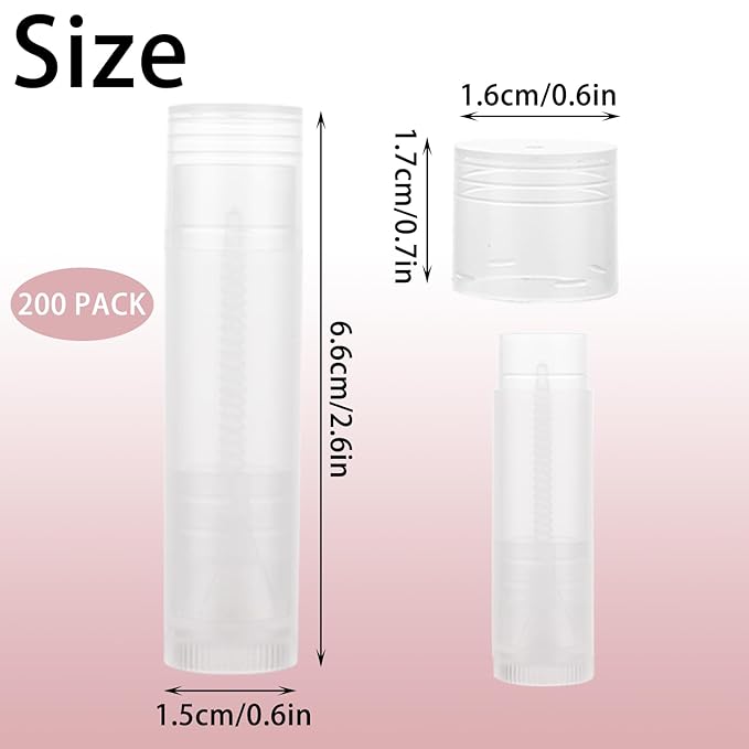 200PCS Lip Balm Tubes with Caps, Clear Lip Balm Tubes Empty Chapstick Tubes Empty Bulk for DIY Lipstick Homemade 3/16 Oz (5.5 ml)