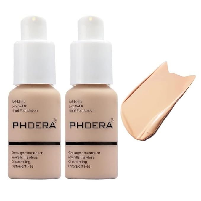 2 Pack PHOERA Foundation, Flawless Soft Matte Liquid Foundation Makeup for Women.(102# Nude)