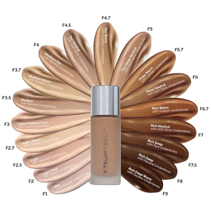 Fitglow Beauty - Natural Foundation+ Photo-Filtering Foundation | Vegan, Woman-Owned Clean Beauty (F6.7 - Rich Warm, Golden Undertones)