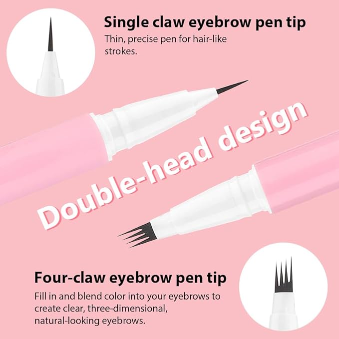 evpct 2Pcs Midium Brown Magic Microblading Dual-Ended Eyebrow Contouring Pen Brow Pencil, with 4 Brush Micro-Fork-Tips Applicator and Precise Brush-Tip Hair Like Stroke, Dual-ended Eyebrow Brush