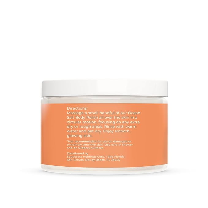 Sea Salt Body Scrub by Florida Suncare - Ocean Salt Body Polish Infused with Marine Algae - Exfoliating Face and Body Scrub - Facial Scrub Exfoliator to Tackle Acne (Coconut Mango, 12.1 oz)