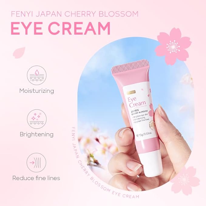 AKARY Cherry Blossom Eye Cream with Hyaluronic Acid, Lightweight Skincare Eye Cream for Dark Circles and Puffiness, Hydrating Under Eye Cream for All Skin Types, Cruelty-Free & Fragrance-Free