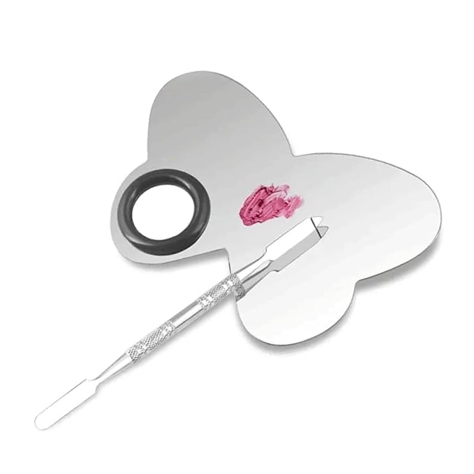 6 in 3 Set Makeup Mixing Palettes, 2 Pcs Stainless Steel Nail Art Palette with 2 Makeup Spatula for Foundation Makeup Tools Eyeshadow Nail Art (4 in 2 Silver Heart Rectangular)