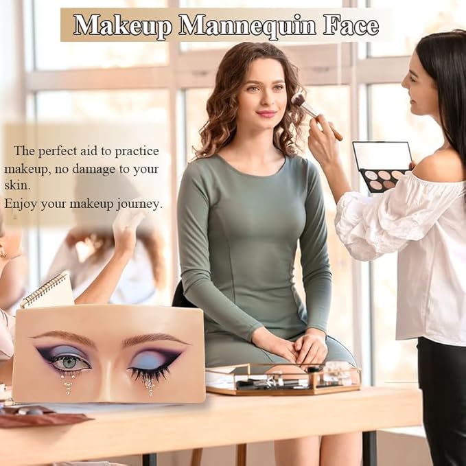 Makeup Practice Face, Makeup Mannequin Face with Makeup Practice Face Board, 3D Reusable Practice Eye Makeup Face Eyeshadow Mannequin for Professional Makeup Artists and Beginner to Practice Makeup