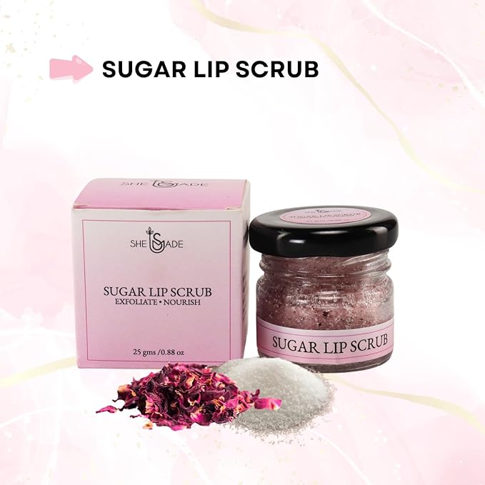 Sugar & Dried Rose Petals Lip Scrub with Vitamin E & Rose Essential Oil - 0.88 Oz/25 gm - Exfoliates