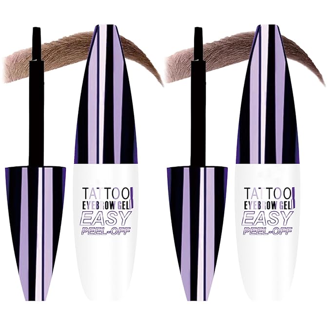 Tattoo Eyebrow Gel Easy Peel Off, Peel Off Eyebrow Tint, Easy Peel off Eyebrow Gel, Peel Off Eyebrow Tint, Waterproof & Sweatproof for All Skin Types (#1 Light Brown +#3 Dark Brown)