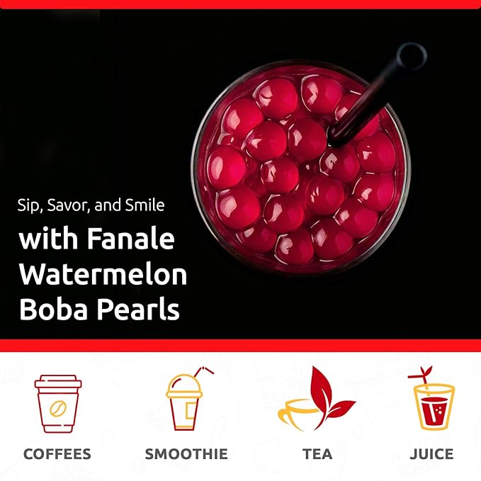 Fanale Watermelon Popping Boba Pearls, Vegan, Non GMO, Gluten Free, Fat Free, Perfect for Bubble Tea, Smoothies, Ice Cream, Desserts, and Beverages.
