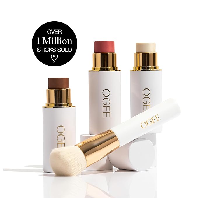 Ogee Face Stick Trio - Golden Contour Stick Makeup Collection - Certified Organic Bronzer, Blush Stick, and Highlighter Stick for a Flawless Look
