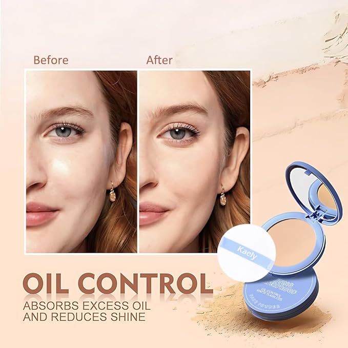 evpct Kaely Oil Control Pressed Face Powder, Get Smooth Flawless Fine Lines and Lightweight Finishing Foundation, Control Shine Long Lasting Waterproof Face Setting Powder Cosmetic, 06 Vanilla