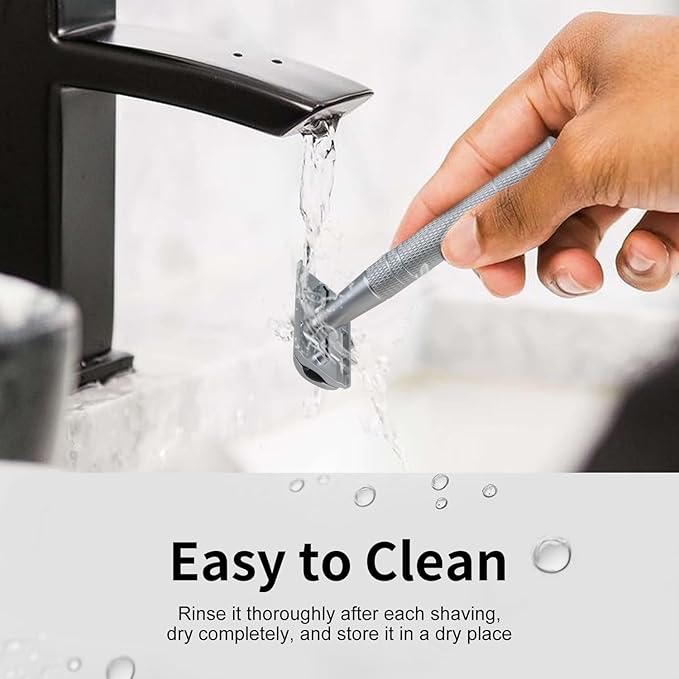 Double Edge Safety Razor with Stand, Single Blade Razors for Men and Women, Reusable Metal De Razor, Men's Safety Shaving Razors with 10 Double Edge Blades, Smooth and Close Shave, Matte Silver