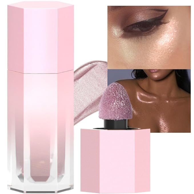 evpct Rose Gold Stardust Liquid Face Highlighter Makeup Waterproof Long Lasting Halographic Pink Glitter Shimmer Body Iridescent Highlighter Makeup Palette Stick