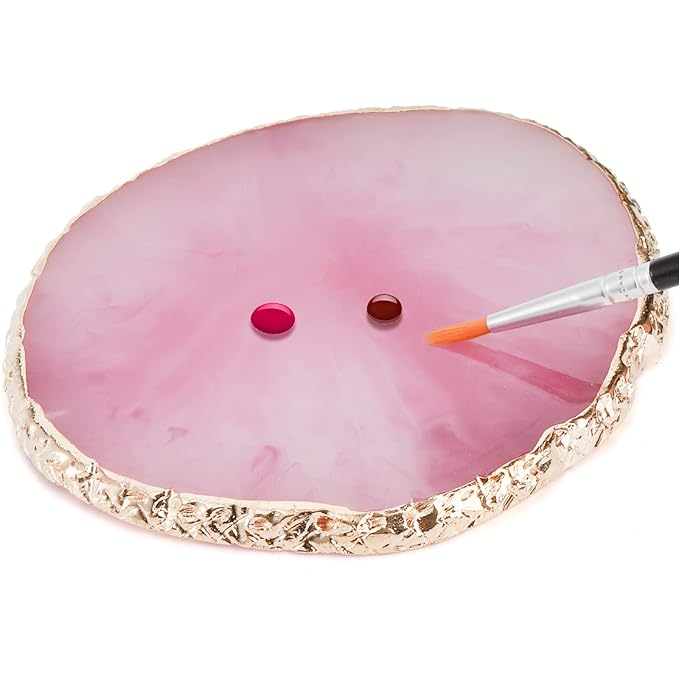 ZOOFOX 6 Pieces Resin Nail Art Palette, Nail Art Painting Mixed Color Palette with Gold Edge, Nail Gel Color Makeup Display Board