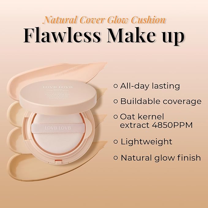 Natural Cover Glow Cushion Foundation | Korean Foundation Makeup | Long-Lasting Buildable Coverage | Lightweight and Moisturizing | Flawless Finish 0.42oz (23N Natural Beige)