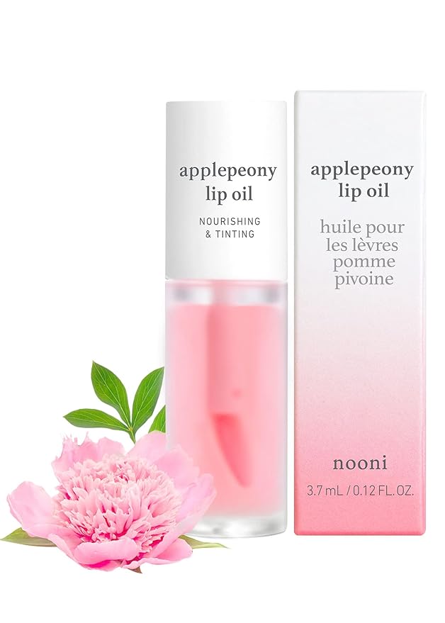 NOONI Korean Vegan Lip Oil - Applemint, 0.12 Fl Oz + Korean Lip Oil - Applepeony, 0.12 Fl Oz Bundle