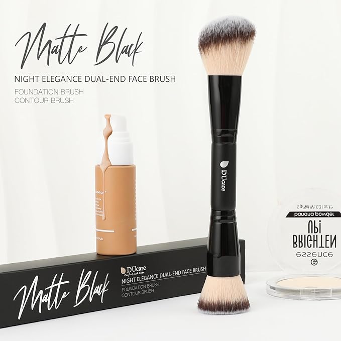 DUcare Foundation Brush Contour Bronzer Double Ended Makeup Brush for Blending Liquid Powder Concealer Cream Blush Buffe Black