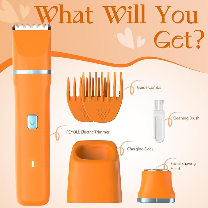 Facial Hair Removal for Women - Waterproof 2 in1 Rechargeable Eyebrow Facial Trimmer and Bikini Trimmer for Women, Painless Face Electric Razor/Shaver for Lip, Arms, Face, Peach Fuzz