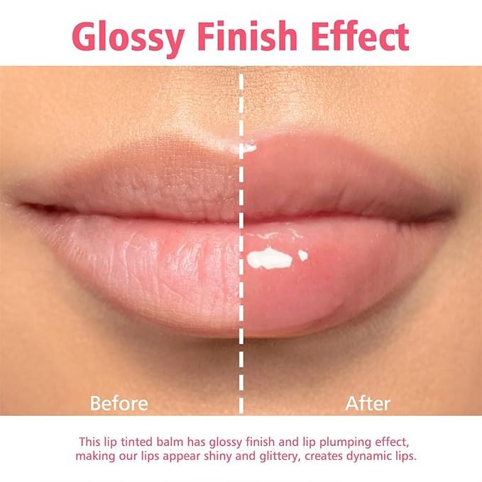 GECOMO Lip Glowy Balm, Moisturizing Lip Gloss, Nourishing Glossy Transparent Plumping Oil, Non-sticky Tinted Toot Lip Balm for Lip Care (BERRY) 0.35oz