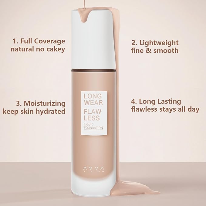 Liquid Foundation Makeup Natural True Skin Tone Full Coverage Concealer Flawless Complexion Blendable Longwear, 101, 1 fl. oz.
