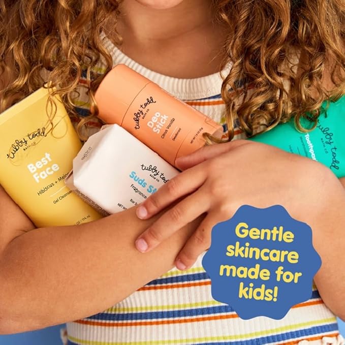 Tubby Todd Kids Sensitive Skincare Routine - The Kickstart Bundle - Gentle Bar Soap, Face Wash, Deodorant, Kids Toothpaste with Hydroxyapetite - Standard Size Scented