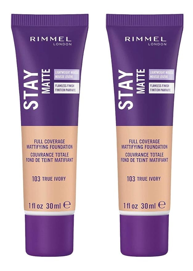 Rimmel Stay Matte Liquid Foundation, True Ivory, 1 Fl Oz, 2 Count (Pack of 1)