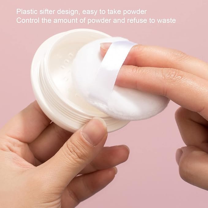 Dioche Loose Powder Container with Puff Sifter Lids, Plastic Refillable Empty Loose Powder Puff Case Face Powder Blusher Makeup Cosmetic Jars Containers for Travel Daily Use