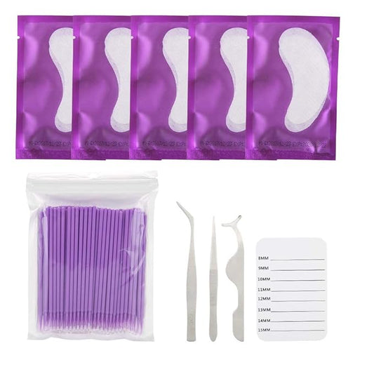 5 Pairs Under Eye Pads With Eyelash Holder Pallet and Brush and Tweezers Set, Lint Lash Extension Eye Gel Patches for Eyelash Extension Eye Mask Beauty Tool