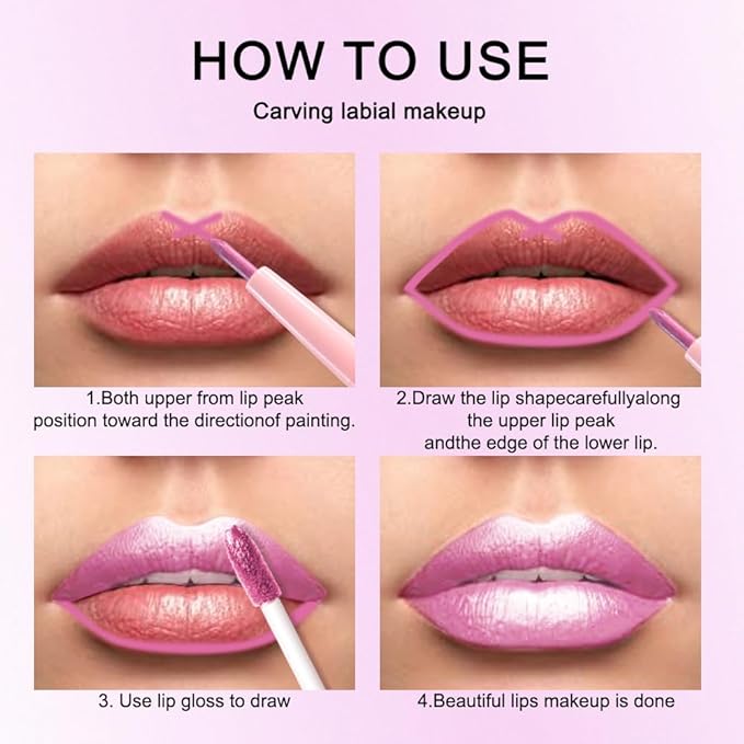 evpct Pink Metallic Glitter Lip Liner and Lipstick Combo Lip Gloss Stain Set Makeup for Women Long Lasting Waterproof 24, Rose Pink Metallic Shimmer Frosted Iridescent Glossy Liquid Lipstick 21