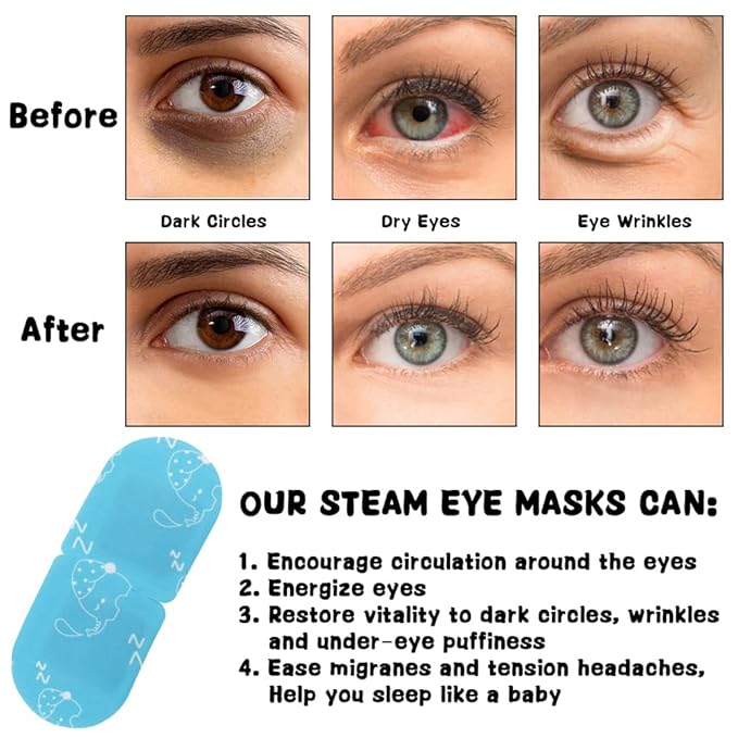 Disposable Steam Eye Mask for Dry Eye Care - 8 Pack Heating Eye Mask for Dark Circles and Puffiness Relief Soothing Warm Eyes Masks Pads, Fragrance Free