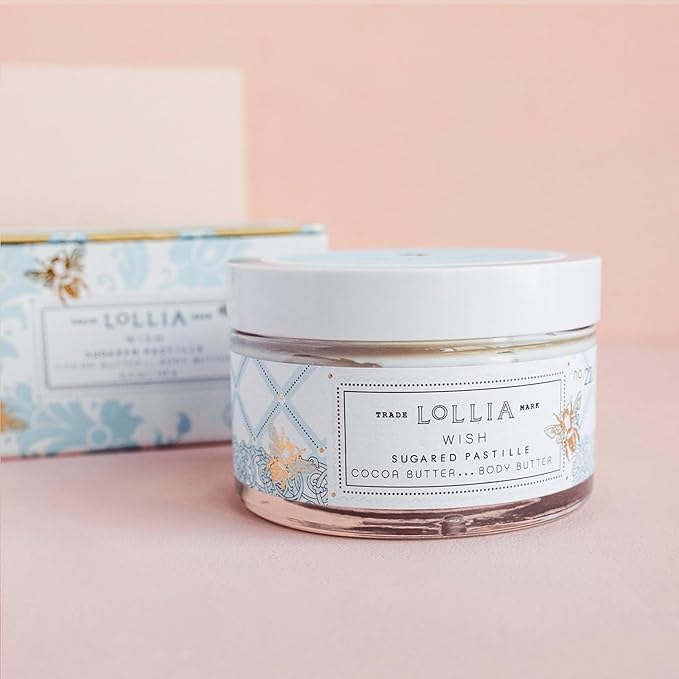 LOLLIA Wish Body Butter, 5.5 oz. - Sugared Pastille Fragrance - Shea Butter & Cocoa Butter, Body Lotion for Women, Hydrating & Smooth Body Moisturizer