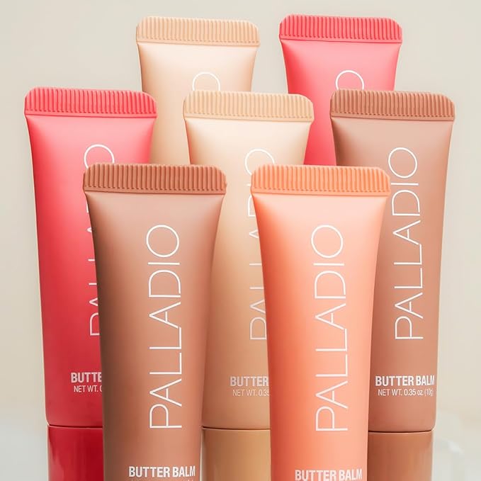 Palladio Butter Balm - Hydrating Lip Balm with Sheer Tint, Aloe, Peptides, Shea Butter, and Vegan Formulation for Instant Moisture, Shine, and Soothing Lip Care, Strawberry Shortcake