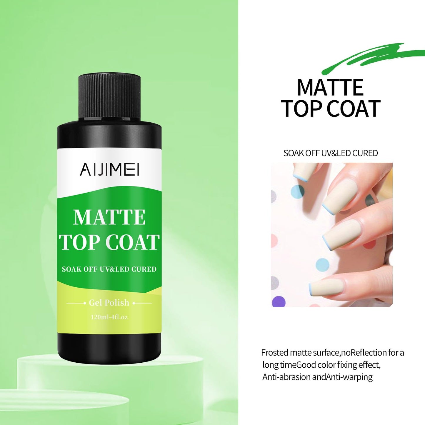 AIJIMEI Elegant Satin Matte Top Coat for Nails Finish Nail Polish Matte Nail Top Coat, Long-Lasting Nail Polish Matte Top Coat & Quick-DryTop Coat Satin Matte TopCoat 4 Fl Oz