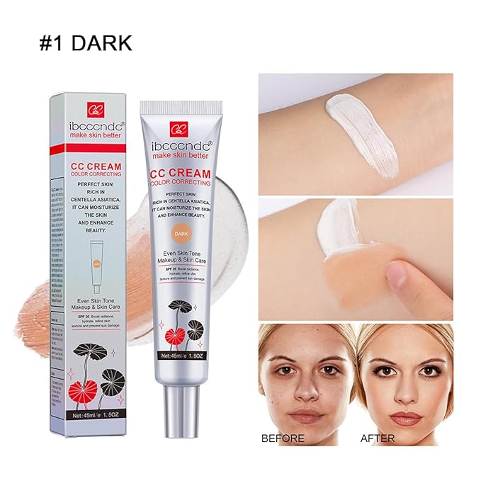 Color Correcting CC Cream with SPF 25,Full-Coverage Foundation,Hydrating Serum,Refine Skin Texture, Avoid Sun Damage (Dark, 45 ml)