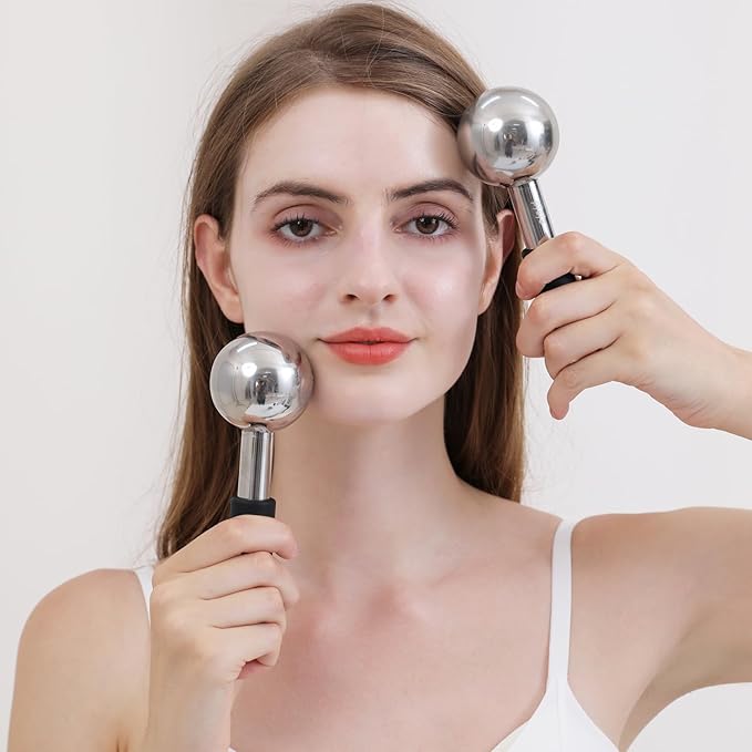 360 Rotating Ice Globes for Face & Eyes, Unbreakable Stainless Steel Cryo Sticks for Beauty Routines, Facials Cold Roller Colling Globes for Puffiness, Wrinkles, Dark Circles, Headaches