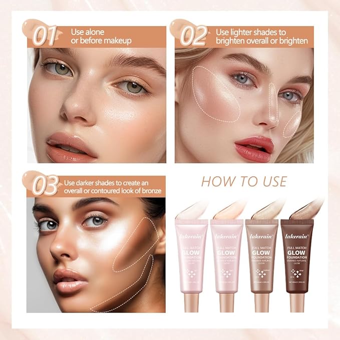 Full Match Glow Foundation, Enhance Foundation Natural Glow, Professional Coverage for a Flawless Look (Medium, Large)