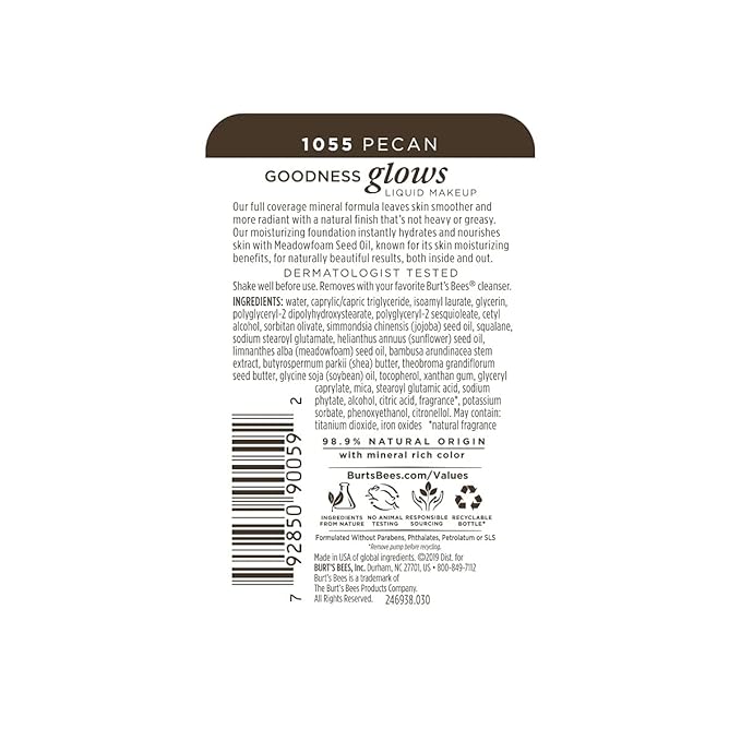 Burt's Bees Goodness Glows Liquid Makeup, Pecan - 1.0 Ounce