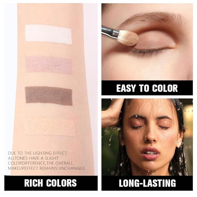 evpct Eyeshadow Quad Palette, Nude Champagne Cocoa Brown Beige Glitter Shimmer Metallic Matte High Pigment Eye shadow Palette Makeup for older Women, Smudge Proof Vegan Cruelty-free, Natural Nudes