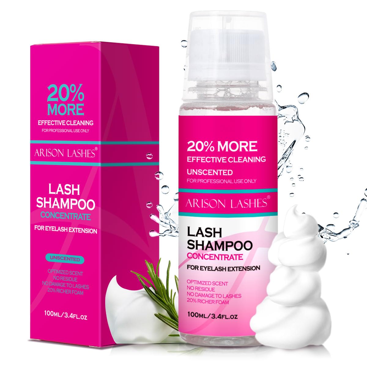 ARISON LASHES Lash Shampoo Concentrate for Lash Extensions 100ML Eyelash Cleanser Concentrate Oil-Free Eyelash Extension Shampoo with Salon Home Care(Unscente)