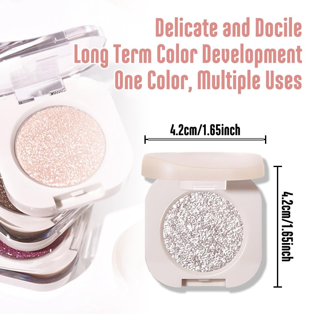 Glitter Eyeshadow Palette, Silver Shimmer Eyeshadow Makeup, Shiny Pressed Powder, Single Vegan Eye Shadow, Highly Pigmented Silver Eye shadow Makeup Palette,Monochrome Long Lasting Glitter Eyeshadow12