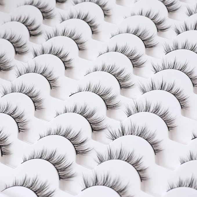 False Eyelashes 48 Pairs Faux Mink Lashes 14mm Wispy Lashes 3D Fluffy Cat Eye Lashes Pack Bulk Wholesale Strip Lashes(style 48-038)