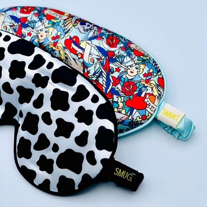 SMUG Satin Sleep Mask & Eye Mask | Travel Sleep Masks for Women & Men | Soft Sleeping Eye Mask to Nourish Skin & Reduce Dark Circles | Eye Sleep Mask Shades to Block Out Light | Cow