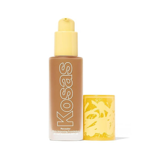 Kosas Revealer Skin-Improving Foundation with SPF 25 Protection - Hydrate, Brighten, Soothe, Plump, Protect Skin - Smoothing Texture, Natural Finish and Clean Formula - Medium Deep Neutral Olive 290