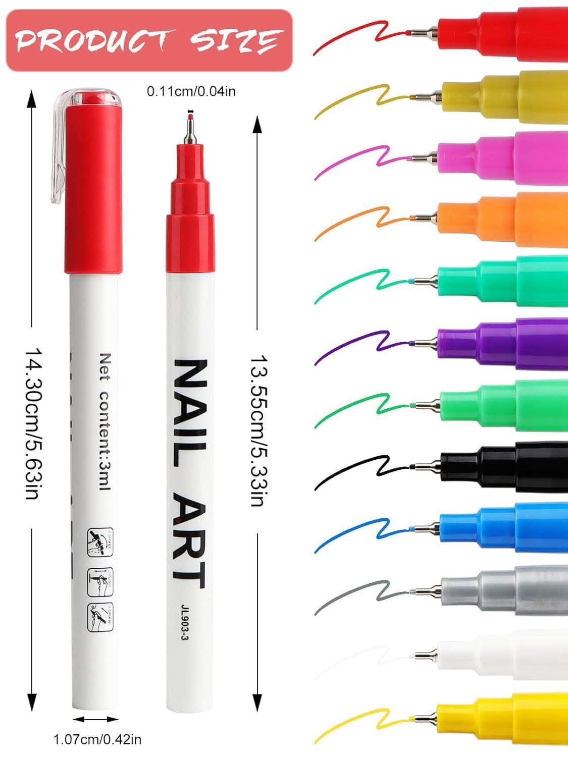 12 Color 3D Nail Art Pens Set, Kalolary Nail Point Graffiti Dotting Pen Drawing Painting Liner Brush for DIY Nail Art Beauty Adorn Manicure Tools