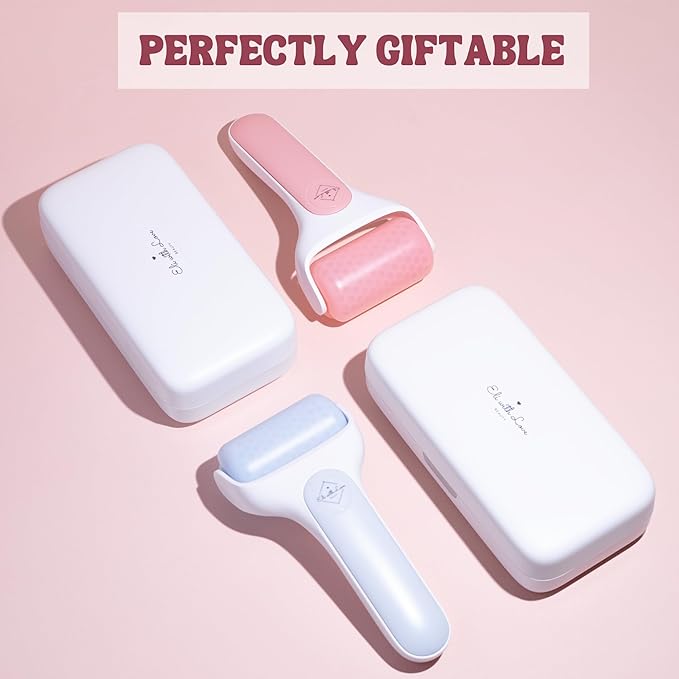 Ice Roller for Face Premium Facial Ice Roller with Carry Case and 2X Rollers for Long Lasting Cold - Eye Roller for Puffy Eyes & Cold Massage for Migraines (Pink (with case))