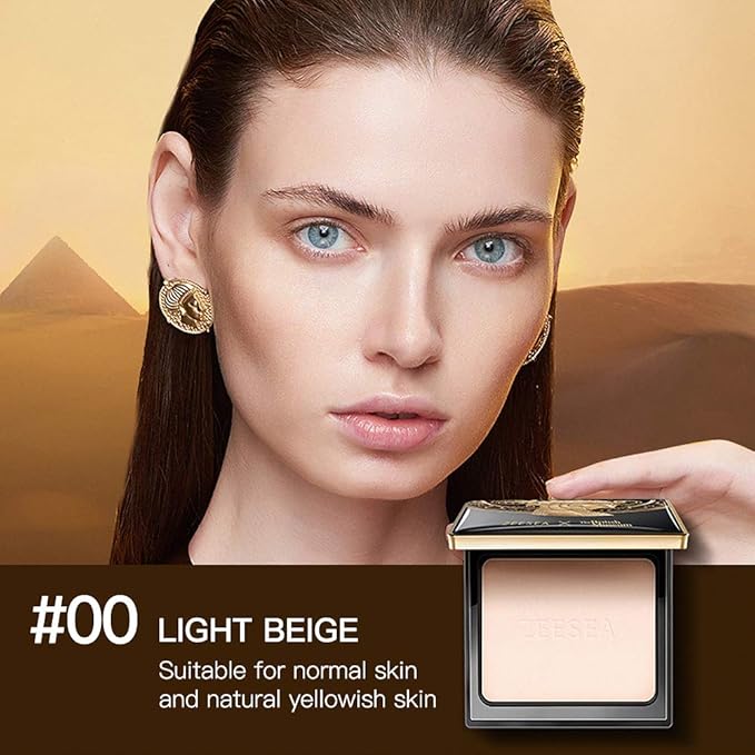 ZEESEA Pressed Powder The British Museum Egypt Series Long Lasting Oil Control Facial Finishing Brighten Setting Powder Multi-use Foundation (#00 Light Beige)