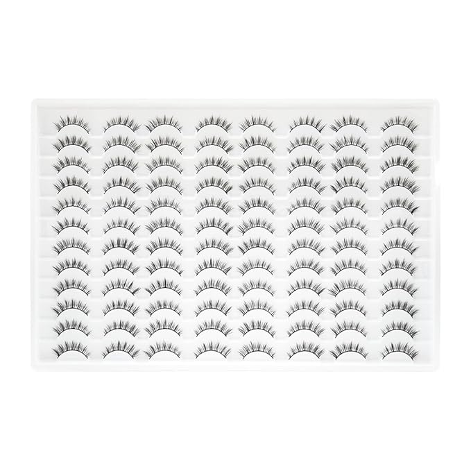 False Eyelashes 48 Pairs Faux Mink Lashes 14mm Wispy Lashes 3D Fluffy Cat Eye Lashes Pack Bulk Wholesale Strip Lashes(style 48-038)