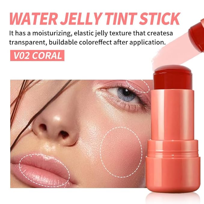 Jelly Blush Stick, Water Jelly Tint Makeup, Sheer Lip & Cheek Tint Stain - Buildable Lightweight Finish, Moisturizing Waterproof Long Lasting Water Tint Lip Stain Makeup