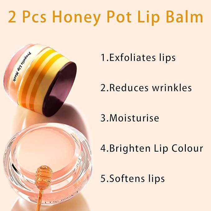 4 PCS Lip Mask Overnight, Honey&Strawberry Moisturizing Repair Sleeping Lip Balm, Fade Lip Lines Bee lip Balm, Hydrating &Prevention Dry and Crack Lip Scrubs Exfoliator (2 Honey & 2 Strawberry)