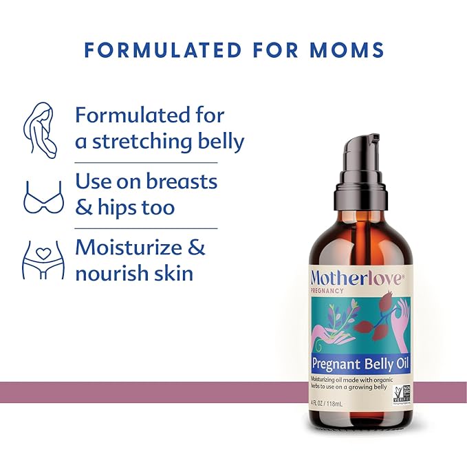 Motherlove Pregnant Belly Oil (4 oz) Natural Moisturizer to Soothe Itchy Skin & Prevent Stretch Marks—Non-GMO, Organic Herbs, Vegan