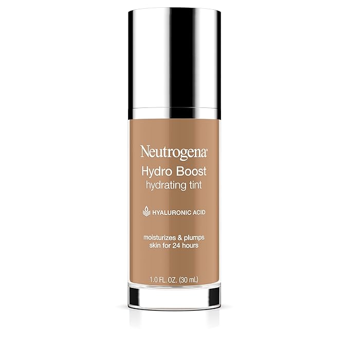 Neutrogena Hydro Boost Hydrating Tint Foundation Makeup for Dry Skin, with Hyaluronic Acid, Lightweight Oil-Free Water Gel, Non-Comedogenic, 105 Caramel Color 1.0 fl. oz